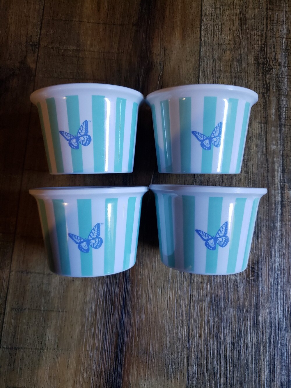 Dolly Parton Striped Blue Melamine Butterfly Desert Cups- Set Of 4